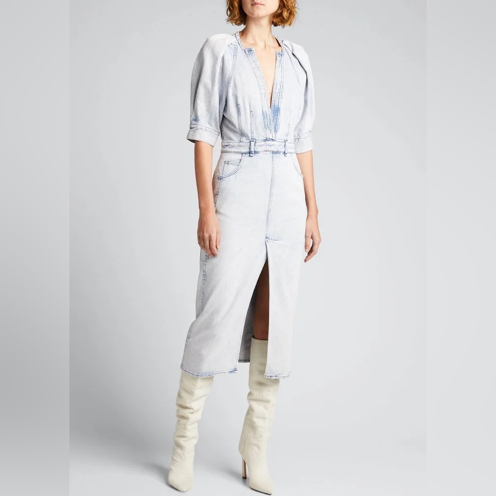 IRO Paris Alysu Midi Acid Wash Denim Dress size 38